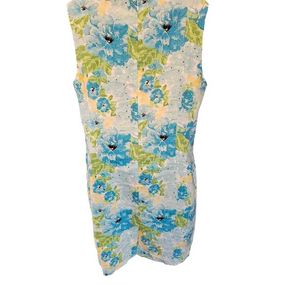 Kim rogers EUC blue floral lined shift dress sz 16 EUC 100% linen pleated collar - Picture 3 of 8